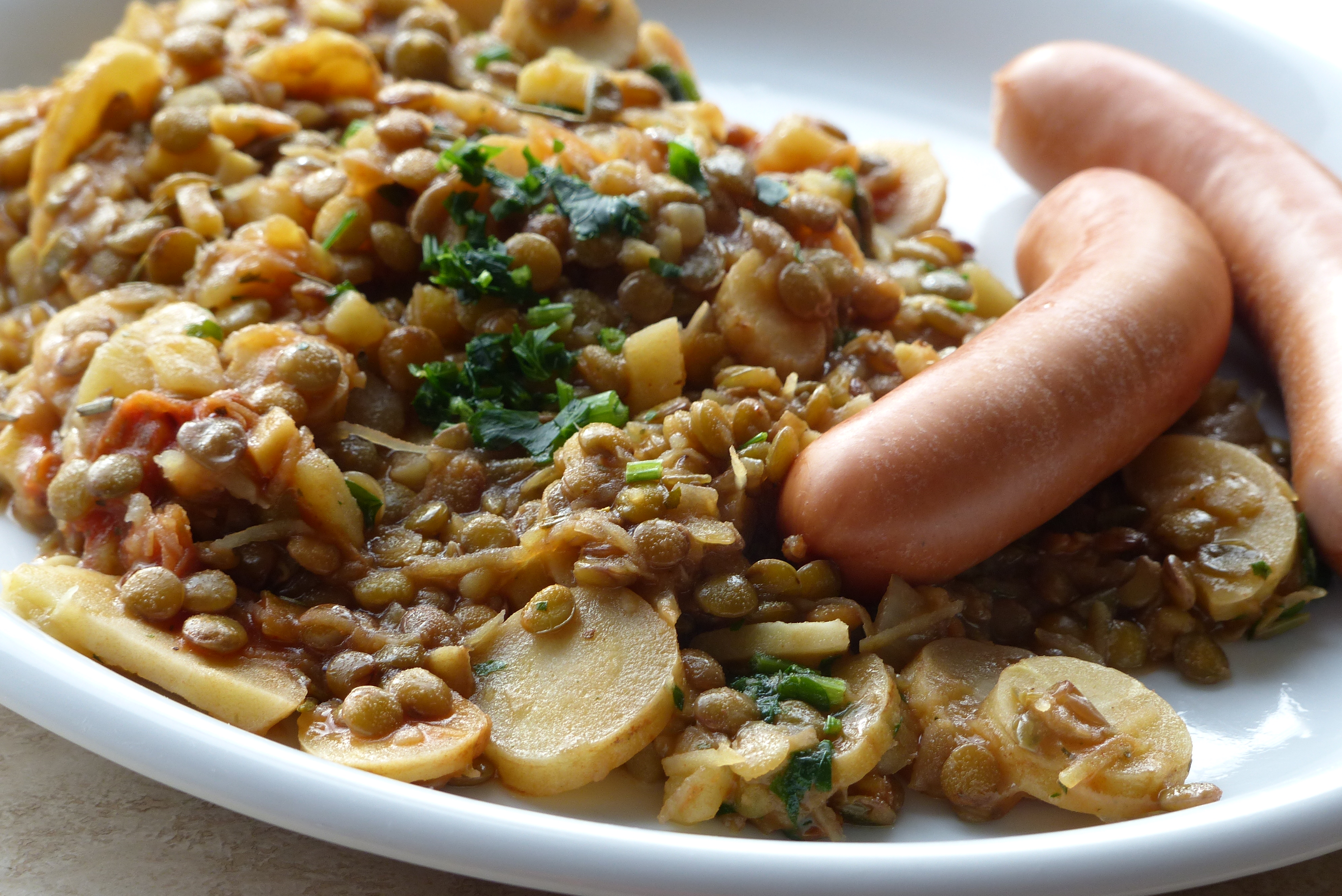 Linsen mit Pastinaken oder Süßkartoffeln, Topinambur